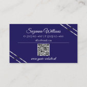 Indigo Blau mit Silberlinien und QR-Code Elegant Visitenkarte (Rückseite)