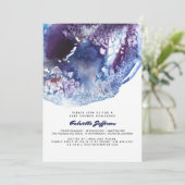 Indigo-Blau-moderne Aquarell-Kristall-Babyparty Einladung (Stehend Vorderseite)