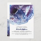 Indigo-Blau-moderne Aquarell-Kristall-Babyparty Einladung (Vorne/Hinten)
