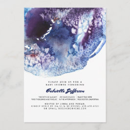 Indigo-Blau-moderne Aquarell-Kristall-Babyparty Einladung