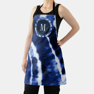 Indigo Blau Shibori Tie Dye Wasserfarbe Monogramm Schürze