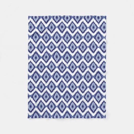 Indigo-Blau Stammes- Ikat Diamant-weißes Zickzack Fleecedecke (Vorderseite)