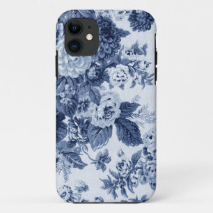 Indigo Blau Vintage Blumenmuster iPhone 11 Hülle