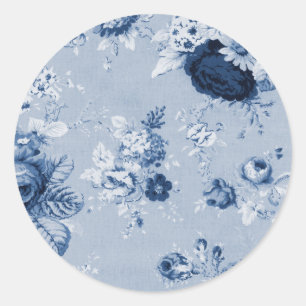 Indigo Blau Vintage Floral Toile Nr.4 Runder Aufkleber