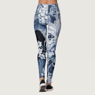 Indigo-Blau Vintages BlumenToile Gewebe No.1 Leggings