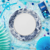 Indigo-Blau Vintages BlumenToile Gewebe No.3 Pappteller (Party)