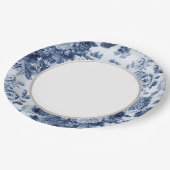 Indigo-Blau Vintages BlumenToile Gewebe No.3 Pappteller (Schrägansicht)