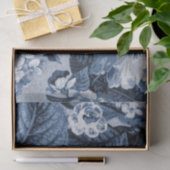 Indigo-Blau Vintages BlumenToile No.1 Seidenpapier (Geschenk)