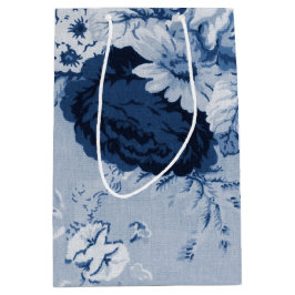 Indigo-Blau Vintages BlumenToile No.4 Mittlere Geschenktüte