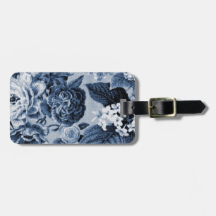 Indigo-Blau Vintages botanisches BlumenToile No.1 Gepäckanhänger