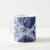 Indigo-Blau-Vintages botanisches u. Wanzen Kaffeetasse (Vorderseite Links)
