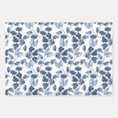 Indigo-Blau Wasserfarbe Floral Geschenkpapier Set (Vorderseite)