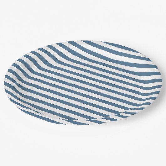 Indigo Blau & Weiß Streifen - nautisch Pappteller (Schrägansicht)