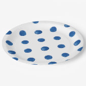 Indigo-blaue Aquarellpolka dots shibori Muster Pappteller (Schrägansicht)