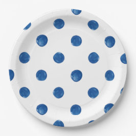 Indigo-blaue Aquarellpolka dots shibori Muster Pappteller