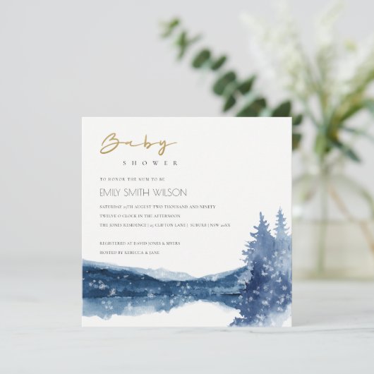 INDIGO BLAUE BERGSEE BABY SHOWITE DANKESKARTE (Stehend Vorderseite)