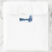 INDIGO BLAUE BERGSEE MONOGRAM WEDD QUADRATISCHER AUFKLEBER (Tasche)