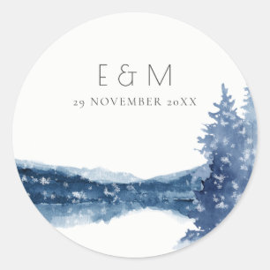 INDIGO BLAUE BERGSEE MONOGRAM WEDD RUNDER AUFKLEBER