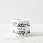 Indigo Blaue Blätter Rand Monogramm Espressotasse (Vorderseite)