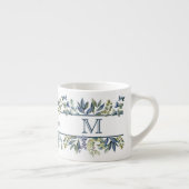 Indigo Blaue Blätter Rand Monogramm Espressotasse (Rechts)
