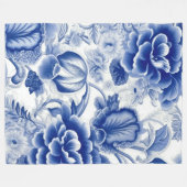 Indigo blaue Blumen Fleecedecke (Vorderseite (Horizontal))