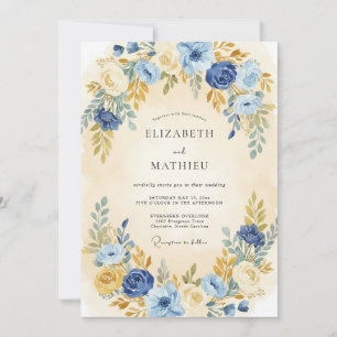 Indigo Blaue Ruhige Botanische Hochzeit Einladung