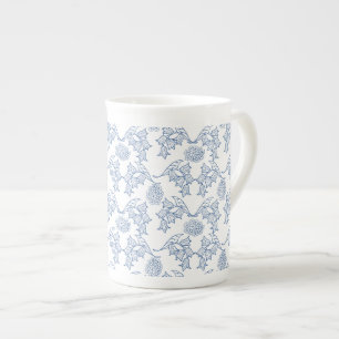 Indigo Blaues ethnisches Blumenmuster auf Bone Chi Porzellantasse