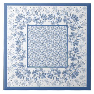 Indigo Blaues Keramikfliesen mit floralem Rand nac Fliese
