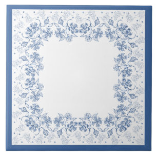 Indigo Blaues Keramikfliesen mit floralem Rand nac Fliese
