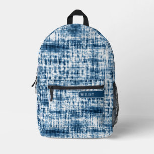 Indigo Blaues und Weißes Shibori-Muster Coole Teen Bedruckter Rucksack