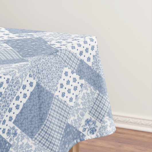 Indigo Blaues, weißes falsches Patchwork-Tischtuch Tischdecke (Beispiel)