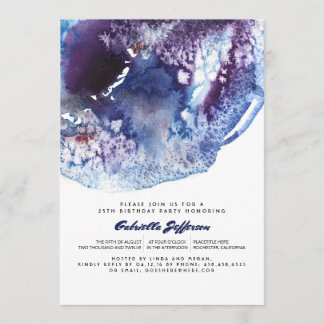 Indigo-Blaumodernes Watercolor-Geburtstags-Party Einladung