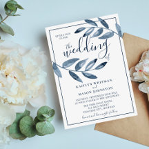 Indigo Bliss Watercolor Leaf Branch Wedding
