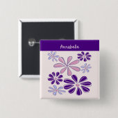 Indigo Bloom Doodle Ihr Name Button (Vorne & Hinten)