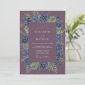 Indigo Bloom Romantik-Hochzeit Einladung (Stehend Vorderseite)