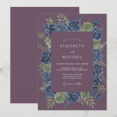 Indigo Bloom Romantik-Hochzeit Einladung (Vorne/Hinten)