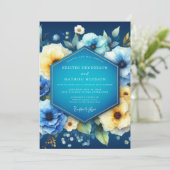 Indigo Bloom Traumhochzeit Einladung (Stehend Vorderseite)
