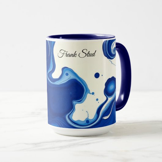 Indigo Blue Abstract Watercolor Personalized Tasse (VorderseiteRechts)