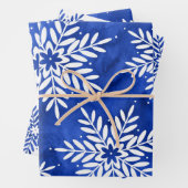 Indigo Blue Abstrakt Watercolor Schneeflocken Geschenkpapier Set (Beispiel)