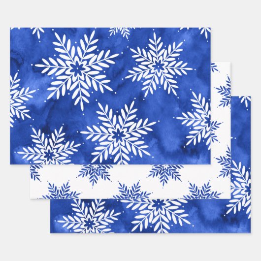 Indigo Blue Abstrakt Watercolor Schneeflocken Geschenkpapier Set (Set)