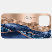 Indigo Blue Agate Geode & Rose Gold Leaf Modern Case-Mate iPhone Hülle (Rückseite (Horizontal))