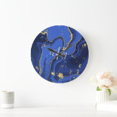 Indigo Blue Agate Marble Abstrakt Name Monogram Große Wanduhr (Zuhause)