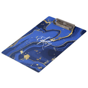 Indigo Blue Agate Marble Abstrakt Name Monogram Klemmbrett
