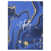 Indigo Blue Agate Marble Abstrakt Name Monogram Klemmbrett (Rückseite)