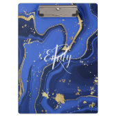 Indigo Blue Agate Marble Abstrakt Name Monogram Klemmbrett (Vorderseite)