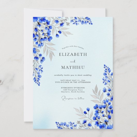 Indigo Blue Artistic Spring Wedding Einladung (Vorderseite)