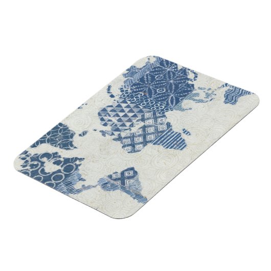 Indigo Blue Batik Karte der Welt Magnet (Linke Seite)