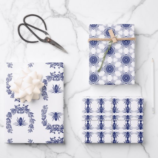 Indigo Blue Bee entwirft Geschenkpackung Set Geschenkpapier Set (Vorderseite)