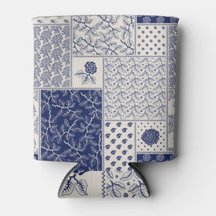 Indigo Blue Beige Floral Patchwork Dosenkühler