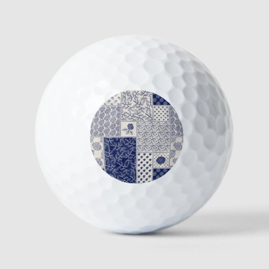 Indigo Blue Beige Floral Patchwork Golfball (Vorderseite)
